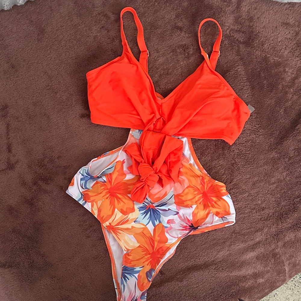 Vibrant Orange Floral Swimsuit